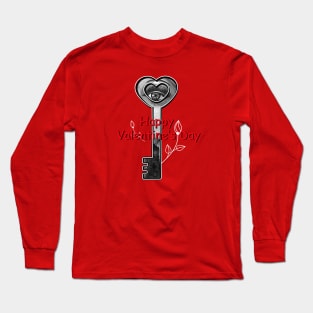 Happy Valentines Day Gift with the Key & Flowers Long Sleeve T-Shirt